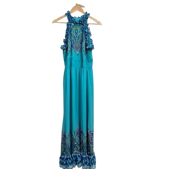 Boston Proper Paisley Print Ruffle High Neck Maxi Dress size - Picture 3 of 14
